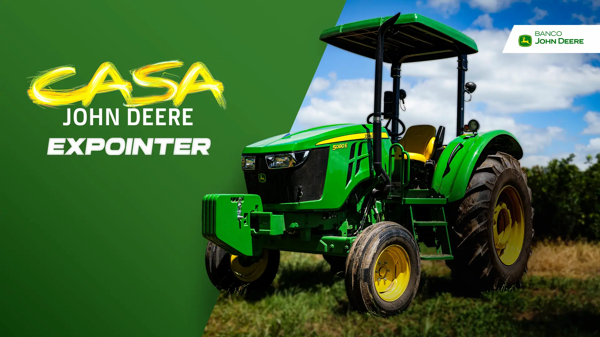 imagem de trator e logo da casa john deere na expointer 2026